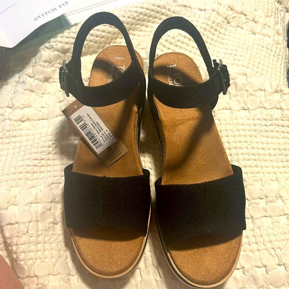 New Toms Diana Canvas Platform Black Wedge Sz 9